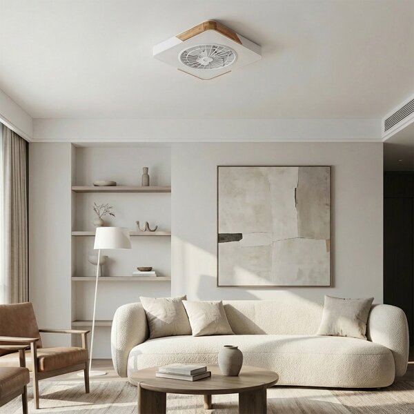 Brilagi - Lampada dimmerabile a LED con ventilatore, 38 W, 230 V, 50 cm, bianco/rovere + telecomando