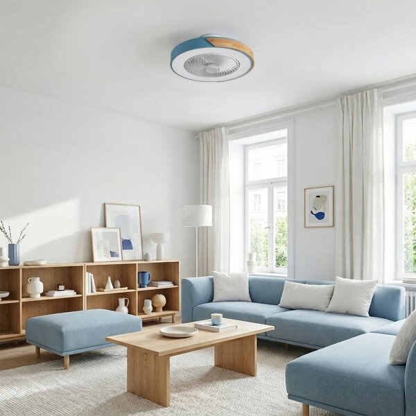 Brilagi - Lampada LED dimmerabile con ventilatore LED/38W/230V 50 cm blu/rovere + telecomando