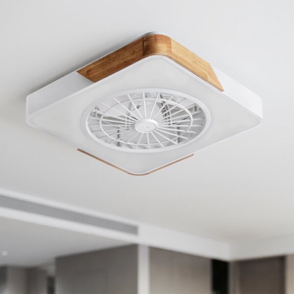 Brilagi - Lampada dimmerabile a LED con ventilatore, 38 W, 230 V, 50 cm, bianco/rovere + telecomando