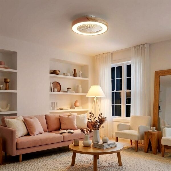 Brilagi - Lampada LED dimmerabile con ventilatore LED/38W/230V 50 cm rosa/rovere +telecomando