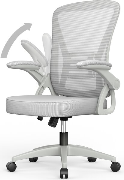 Sedia da ufficio - Seduta ergonomica - Sedia con braccioli ribaltabili a 90° - Supporto lombare - Altezza regolabile - Grigio