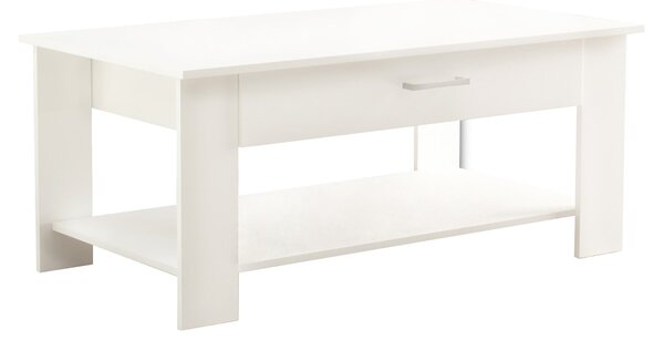 Tavolino basso da salotto in legno truciolare con 2 ripiani e 1 cassetto porta oggetti Magic - White