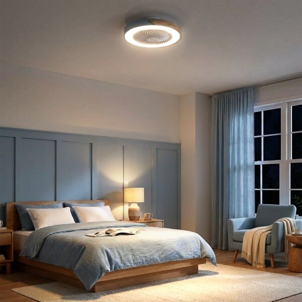 Brilagi - Lampada LED dimmerabile con ventilatore LED/38W/230V 50 cm blu/rovere + telecomando