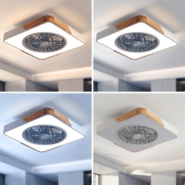 Brilagi - Lampada dimmerabile a LED con ventilatore, 38 W, 230 V, 50 cm, bianco/rovere + telecomando