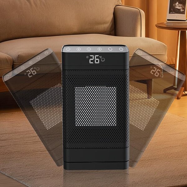 Stufa elettrica con ventola - Potenza: 1500 W - Colore: nero - Elemento riscaldante in Vetroceramica PTC - Per uso interno - Stufa elettrica