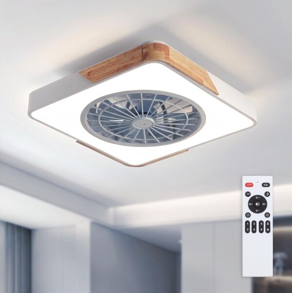 Brilagi - Lampada dimmerabile a LED con ventilatore, 38 W, 230 V, 50 cm, bianco/rovere + telecomando