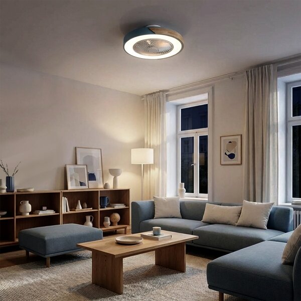 Brilagi - Lampada LED dimmerabile con ventilatore LED/38W/230V 50 cm blu/rovere + telecomando