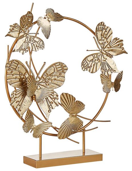 Statuetta decorativa in metallo dorato 48 cm motivo farfalla su supporto statuetta Beliani