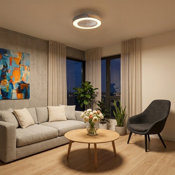 Brilagi - Plafoniera dimmerabile a LED con ventilatore, 38W/230V, 50 cm, grigio/rovere + telecomando