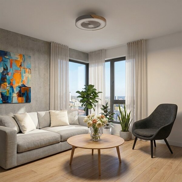 Brilagi - Plafoniera dimmerabile a LED con ventilatore, 38W/230V, 50 cm, grigio/rovere + telecomando