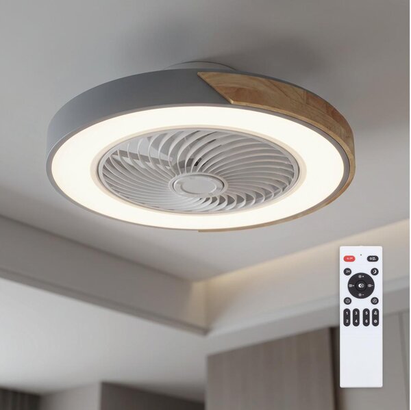 Brilagi - Plafoniera dimmerabile a LED con ventilatore, 38W/230V, 50 cm, grigio/rovere + telecomando