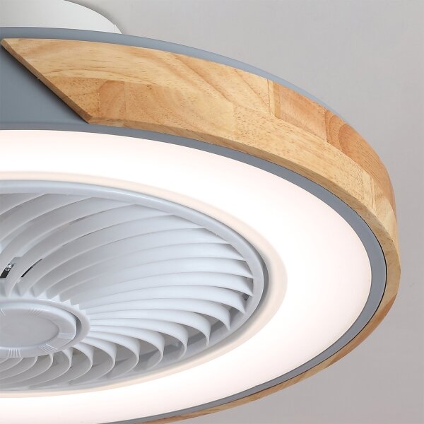 Brilagi - Plafoniera dimmerabile a LED con ventilatore, 38W/230V, 50 cm, grigio/rovere + telecomando