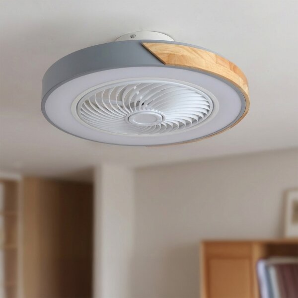 Brilagi - Plafoniera dimmerabile a LED con ventilatore, 38W/230V, 50 cm, grigio/rovere + telecomando