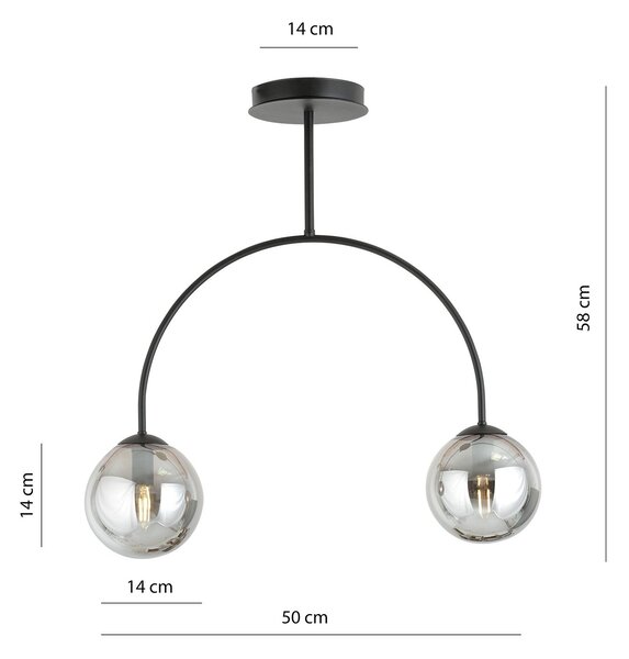 Plafoniera Moderna Archi 2 Luci In Acciaio Nero E Vetro Fumè