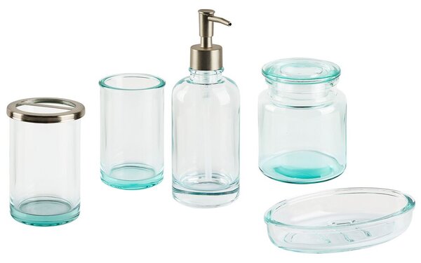Set di 5 Accessori Bagno in vetro menta e argento portasaponetta dispenser di sapone bicchiere portaspazzolini un contenitore Beliani