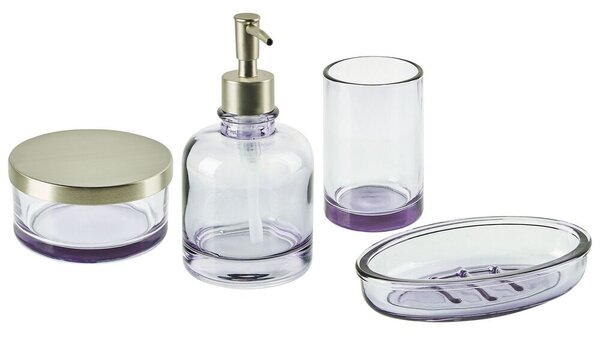Set di 4 Accessori Bagno in vetro viola e argento dispenser sapone porta saponetta portaspazzolini bicchiere contenitore Beliani