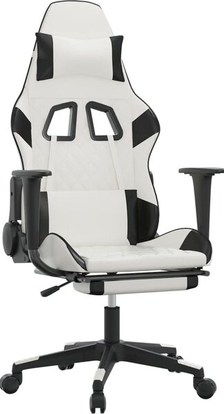 Sedia da gaming vidaXL con funzione massaggio e poggiapiedi, in Pelle finta bianca e nera