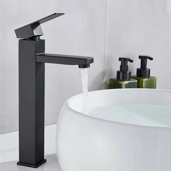 Rubinetto High Tap Miscelatore monocomando Rubinetto per lavabo bagno nero opaco, 290 mm