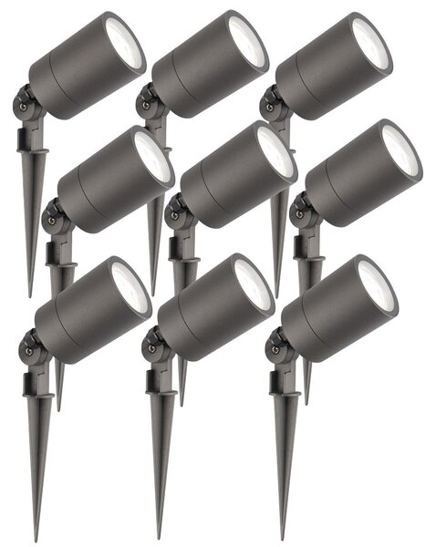 Set di 9 faretti da giardino Ledvion, colore antracite, con picchetto da terra, 3W, 6500K, attacco GU10, grado di protezione IP65