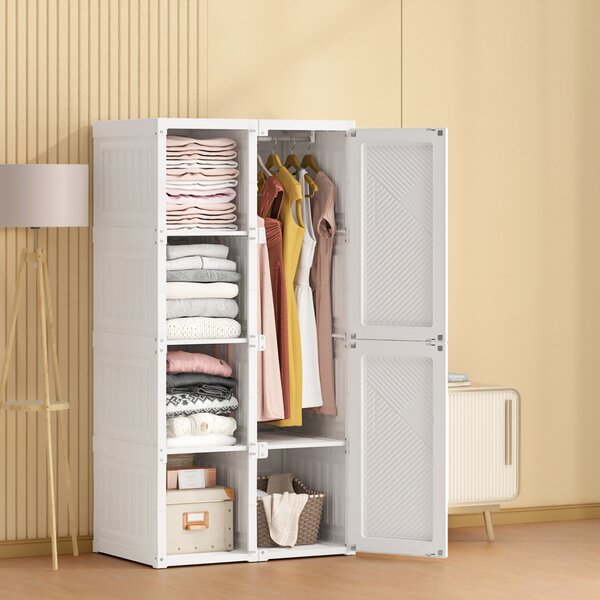 Armadio CDGlobal, armadio 69 x 136 x 50 cm (L x A x P), facile da montare, armadio multiuso pieghevole con ante magnetiche, armadio per soggiorno camera da letto bianco