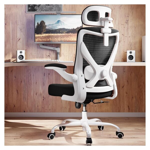 Sedia da scrivania ergonomica - Sedia da gaming - Bianco e nero - 150 kg - Schienale a S - Per persone da 1,65 a 1,88 m