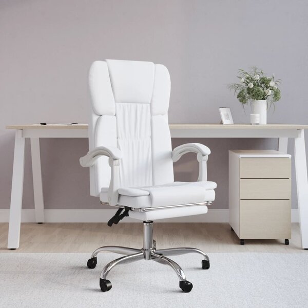 The Living Store Sedia da ufficio con funzione reclinabile in ecopelle bianca