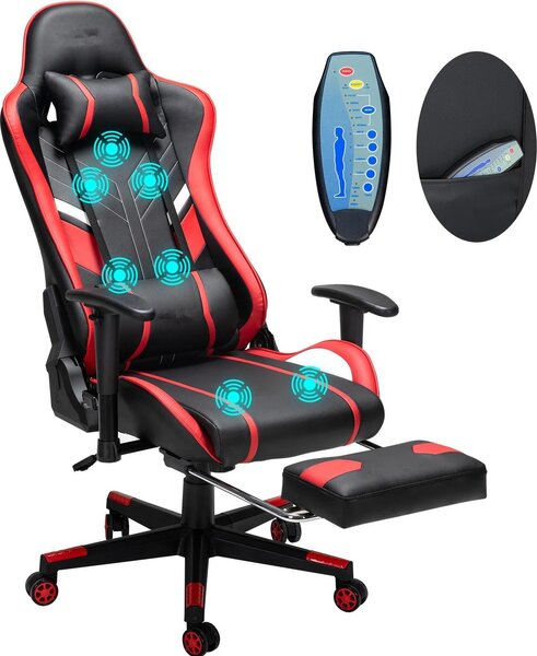 Sedia da ufficio, Design ergonomico, Altezza regolabile, Nero Rosso
