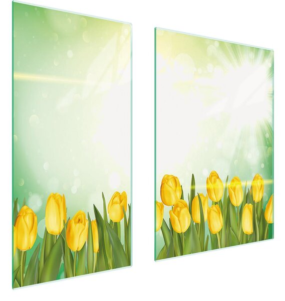 Piatti copripiano cottura 2 pezzi 75x52 Vetroceramica copripiano cottura vetro tagliere tulipani giallo