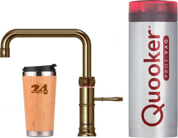 QUOOKER CLASSIC FUSION Square VAQ PRO3 rubinetto in ottone patinato 100°C (3CFSPTN) Miscelatore per lavello con funzione di acqua bollente a 100°C Incl. tazza termica