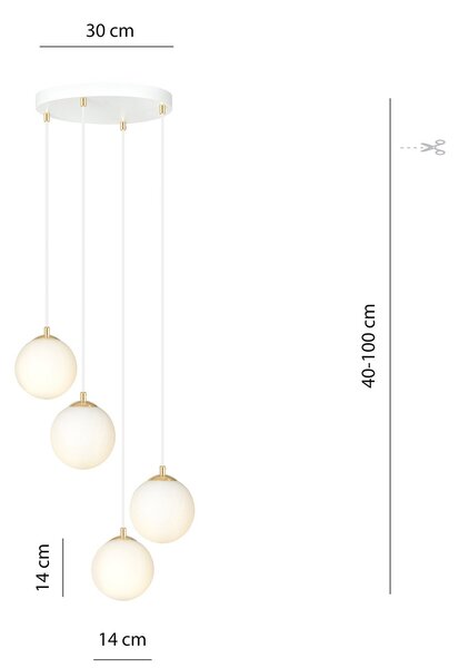 Sospensione Contemporanea Royal 4 Luci In Acciaio Bianco Sfera Vetro Bianco