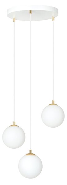Sospensione Contemporanea Royal 3 Luci In Acciaio Bianco Sfera Vetro Bianco