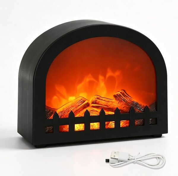 Camino elettrico a fiamme LED - 10x10x8 cm - Materiale: plastica ABS