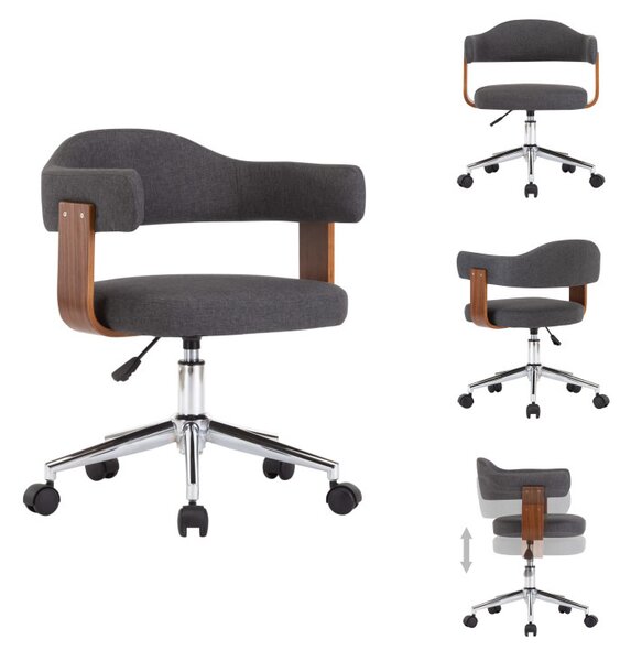 VidaXL Sedia da ufficio girevole in legno curvato e tessuto grigio - Sedie da ufficio