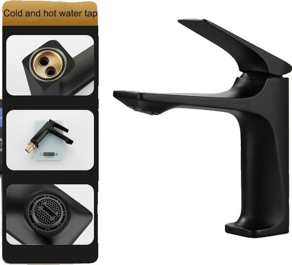 Rubinetto per lavabo, monocomando, design contemporaneo, nero