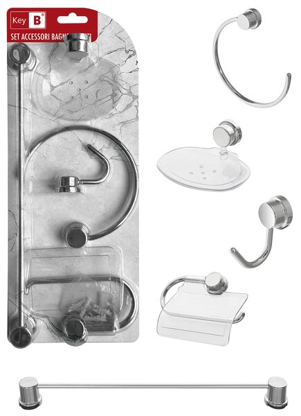 Set 5 accessori da bagno in acciaio e ABS con fissaggio a muro Key B