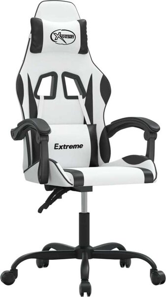 Sedia da Gaming Girevole Bianco e Nero in Pelle finta