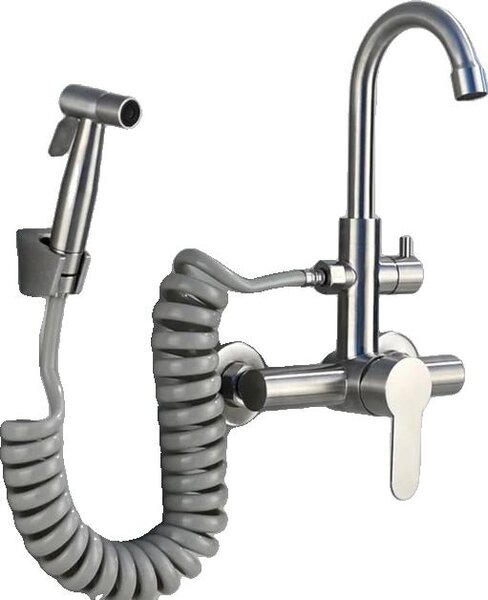 Rubinetto da cucina, acciaio inox 304, miscelatore caldo/freddo, nichel a