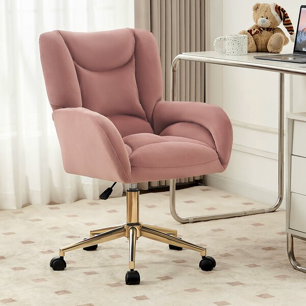 Sedia girevole okwish, sgabello girevole, sedia da ufficio, sedia relax, regolabile in altezza, per interni di casa ufficio con gambe dorate, rosa