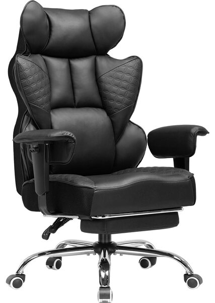 COMHOMA sedia da gioco, sedia da ufficio ergonomica, sedia da scrivania con braccioli regolabili, supporto lombare a molla 150 kg, nero
