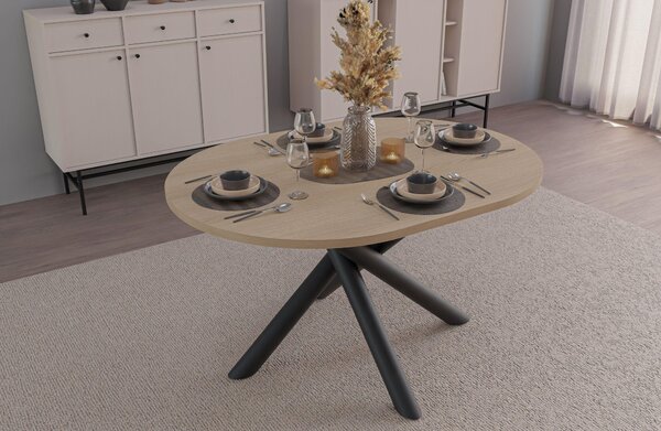 Tavolo da pranzo ovale Oslo, 138x100 cm, ideale per soggiorno o sala da pranzo, design moderno. Disponibile nei seguenti colori: Wisconsin (noce), Artisan (rovere), Lindberg (rovere), Portland (frassino nero)