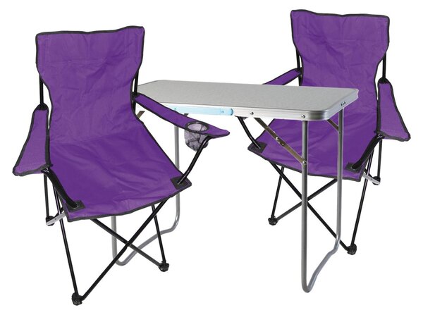 Set di mobili da campeggio 3 pezzi tavolo viola + sedie da campeggio con borsa
