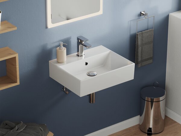 Aqua Bagno Design Lavabo da appoggio Lavabo sospeso Lavabo in Vetroceramica di alta qualità quadrato KS.50 - 50 x 42 cm - Bianco