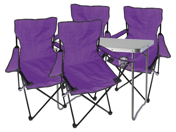 Set di mobili da campeggio da 5 pezzi tavolo viola + sedie da campeggio con borsa