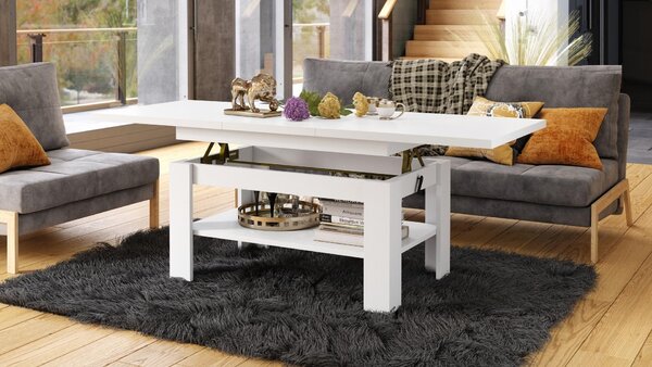 Tavolino da caffè design Rio, con altezza regolabile in modo continuo da 55 a 67 cm, estendibile da 130 a 170 cm, con superficie di appoggio. Tavolo da pranzo