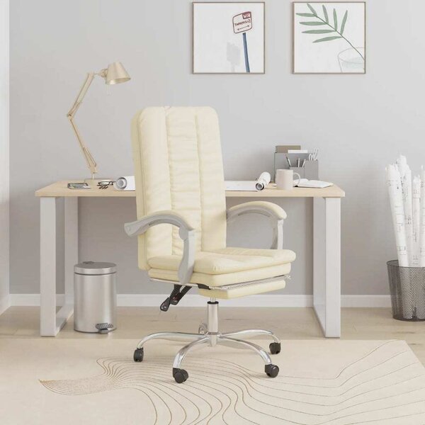The Living Store Sedia da ufficio con funzione reclinabile in ecopelle crema