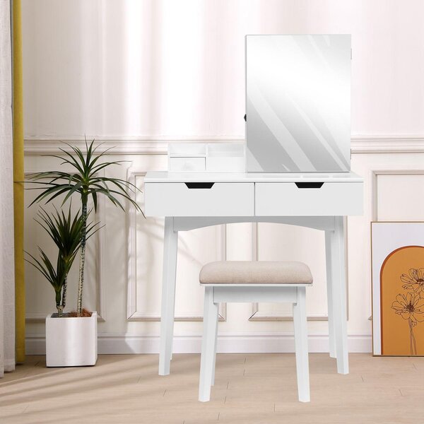 Happy Home Happy Home Tavolo da trucco con specchio, 3 cassetti e sgabello HDT08-WEI bianco