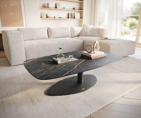 DELIFE Tavolino Edge Boot 120x70 cm Vetroceramica Laminam® Noir Desir Marrone Vibany Metallo Nero