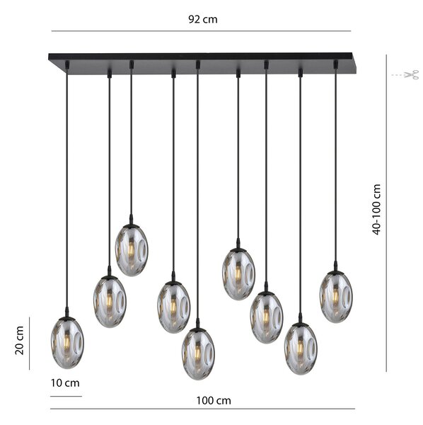 Sospensione Minimal 9 Luci Astral Acciaio Nero E Vetro Fumè