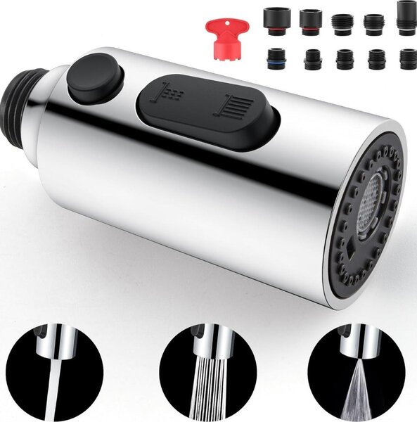 INF Aeratore Girevole per Rubinetto Cucina Estensore con Modalità Spray Multiple ABS D'argento