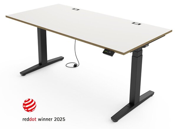 Scrivania regolabile in altezza Yaasa Desk Expert, elettrica, 160 x 80 cm, impiallacciatura di betulla bianca/nera – Stabilità superiore, sistema di sollevamento automatico e passacavo integrato